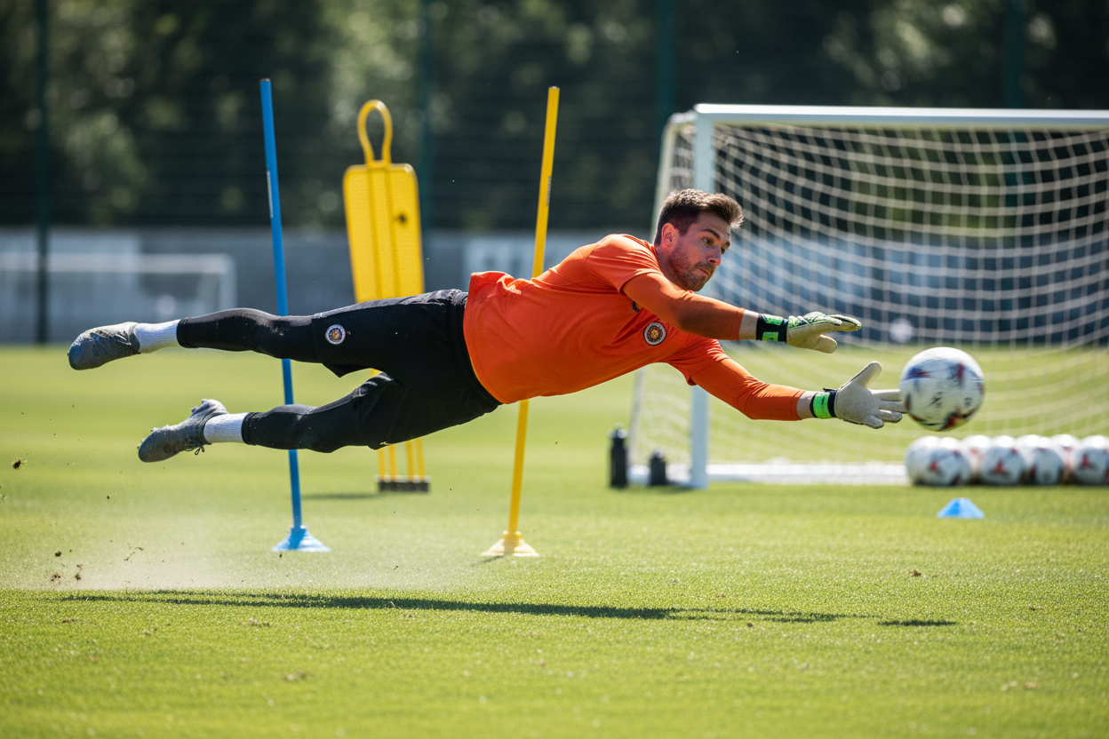 image of the goalkeeper making a save on a training pitch